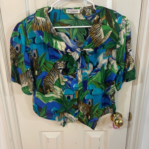 vintage 80s safari button up blouse - Picture 1 of 5